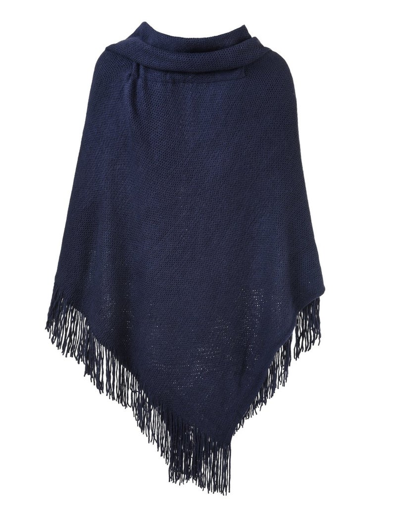 Ferand Shawl Wraps for Women â€“ Toggle Closure, Elegant Fringe Shawl for Travel, Work, or Casual Outfits, Perfect for Fall Layering, Navy blue - Image 2